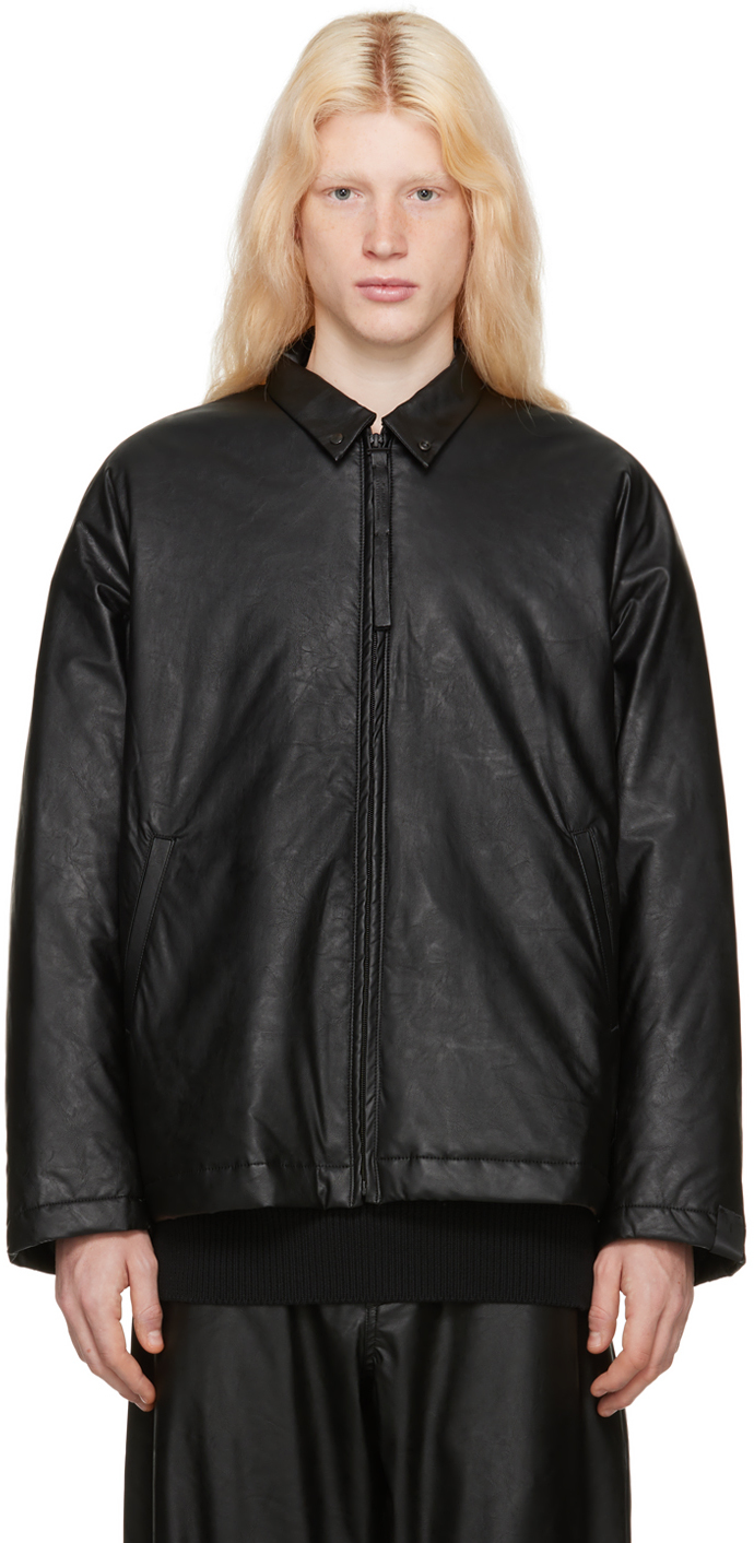 N.Hoolywood: Black Darted Faux-Leather Jacket | SSENSE