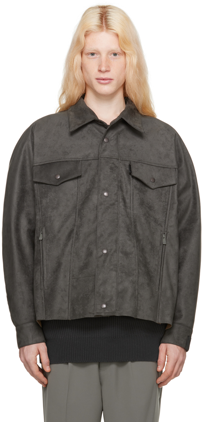 N.hoolywood Gray Yoke Sleeve Jacket In Charcoal