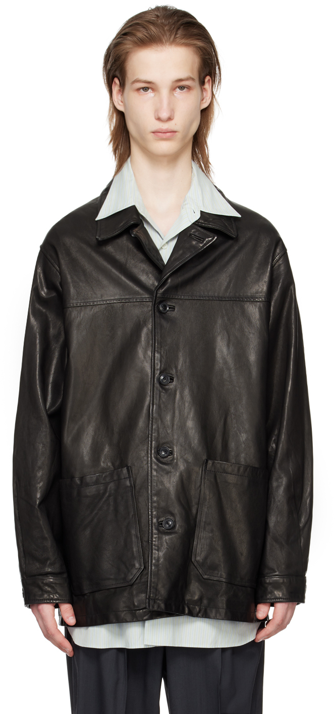 Shop Yoke Black Vented Leather Jacket