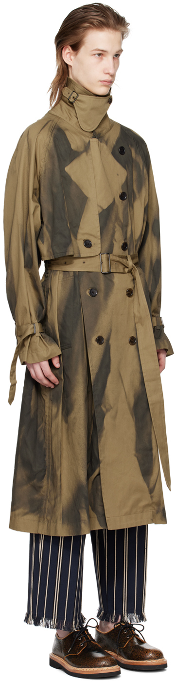 Shop Yoke Brown Double-breasted Trench Coat In Khaki