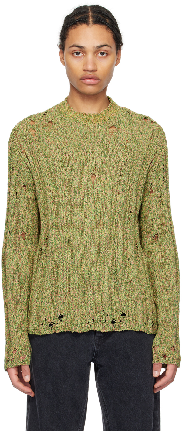 Shop Hope Green Distressed Sweater In Green Melange