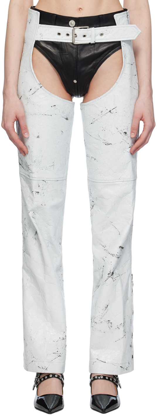 Shop Vaquera White Distressed Leather Pants In 1 White