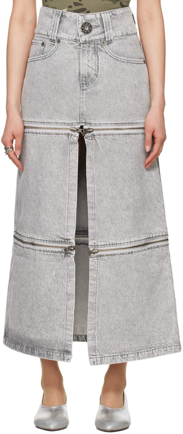 Gray Zipper Denim Maxi Skirt
