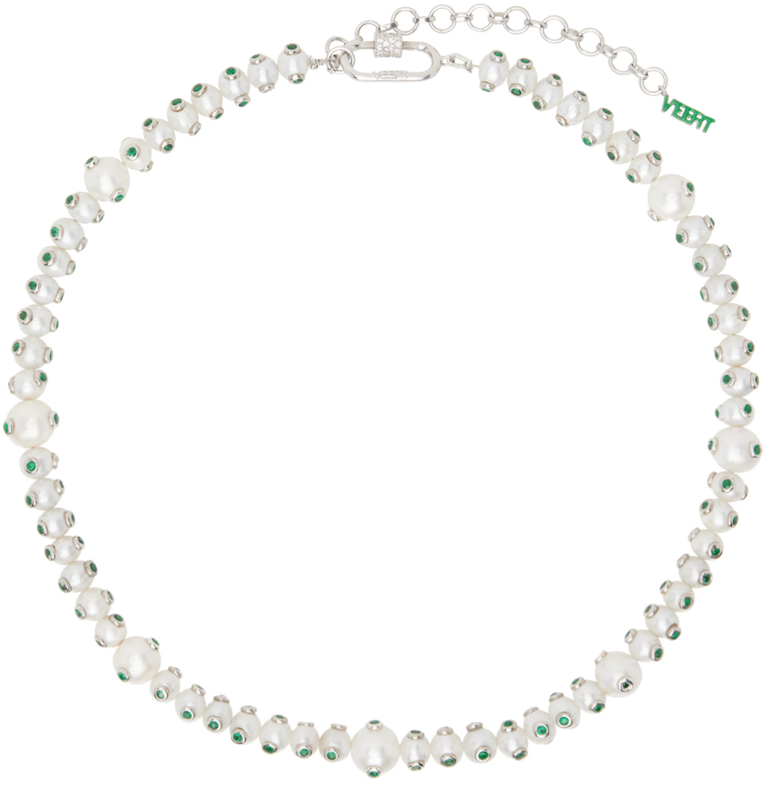 Veert Men's The Green Polka Dot Freshwater Pearl & Cubic Zirconia Necklace In White Gold