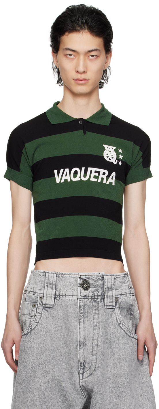 Shop Vaquera Green & Black Striped Polo In Black Green