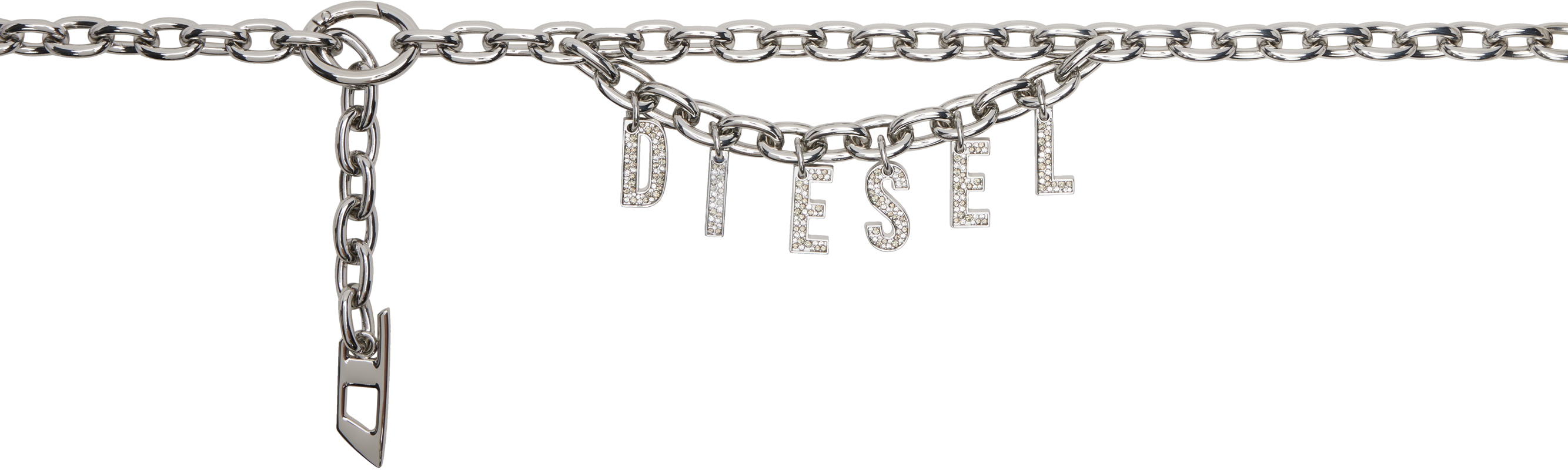 Shop Diesel Silver B-charm Chain Belt In H1534