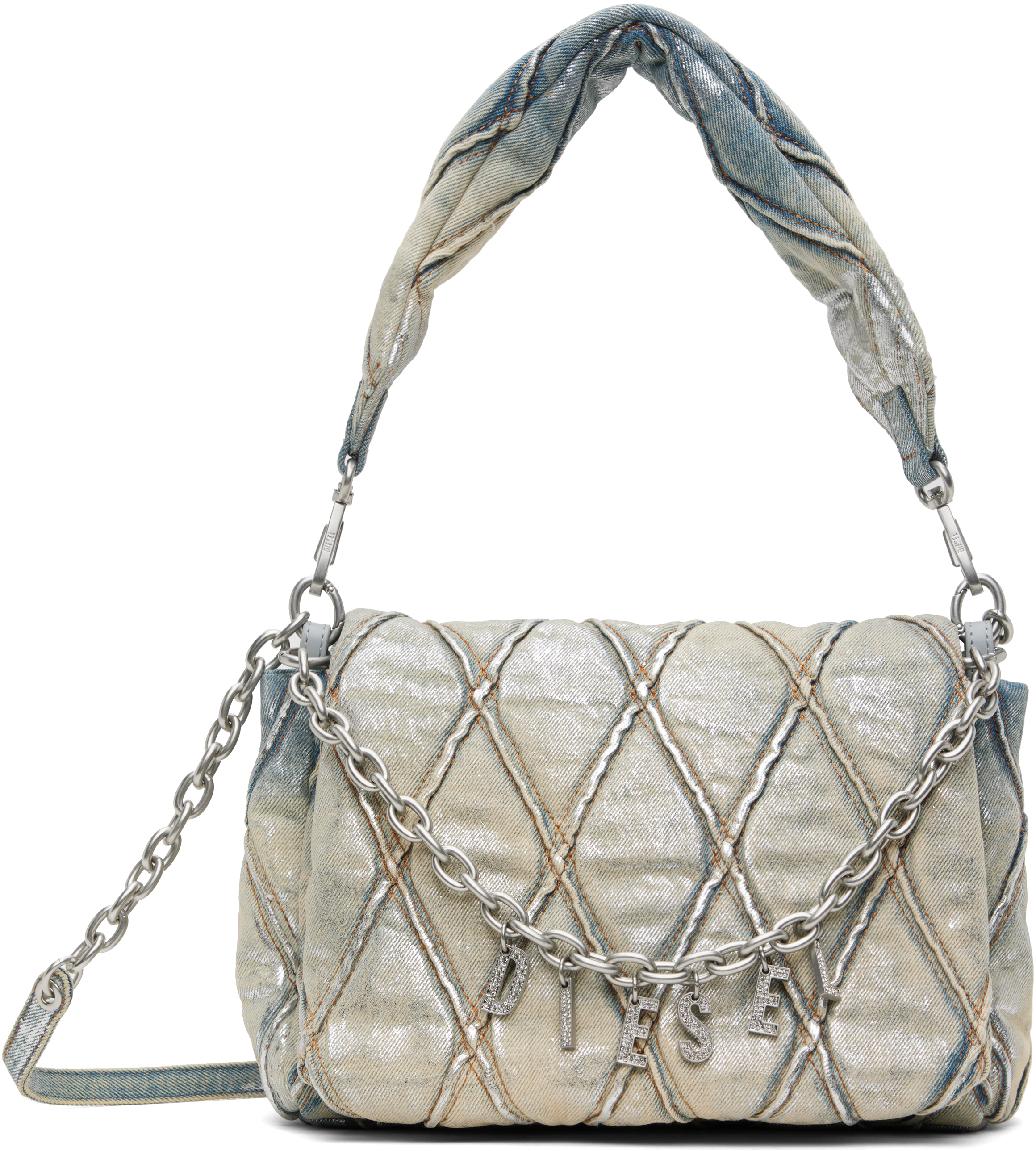 Blue & Silver Charm-D Shoulder M Bag