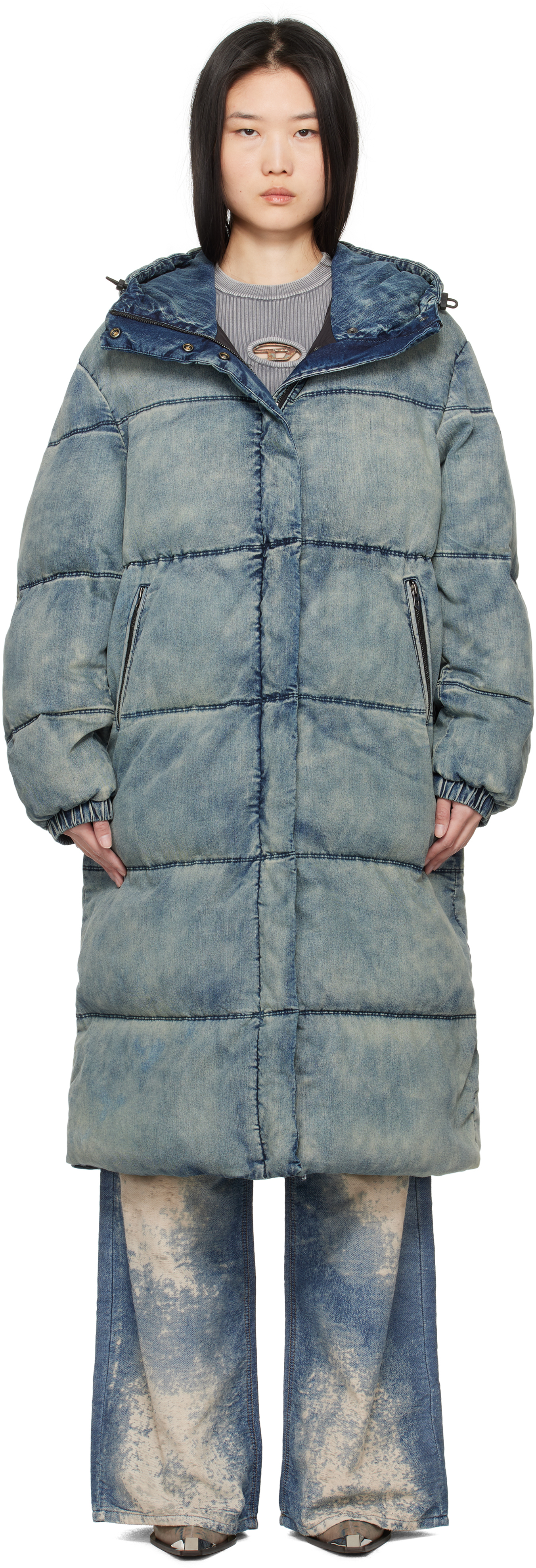 Blue W-Aves-Long Denim Coat