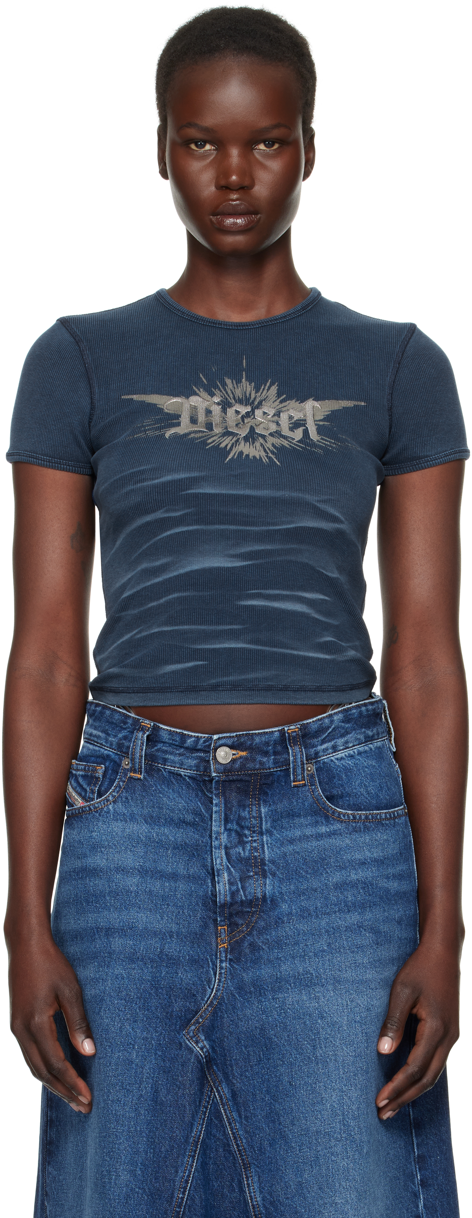 【関税込み】Diesel ネイビー T-Ele-Long-P2 Tシャツ Navy T-Ele-Long-P2 T-shirt by Diesel on Sale
