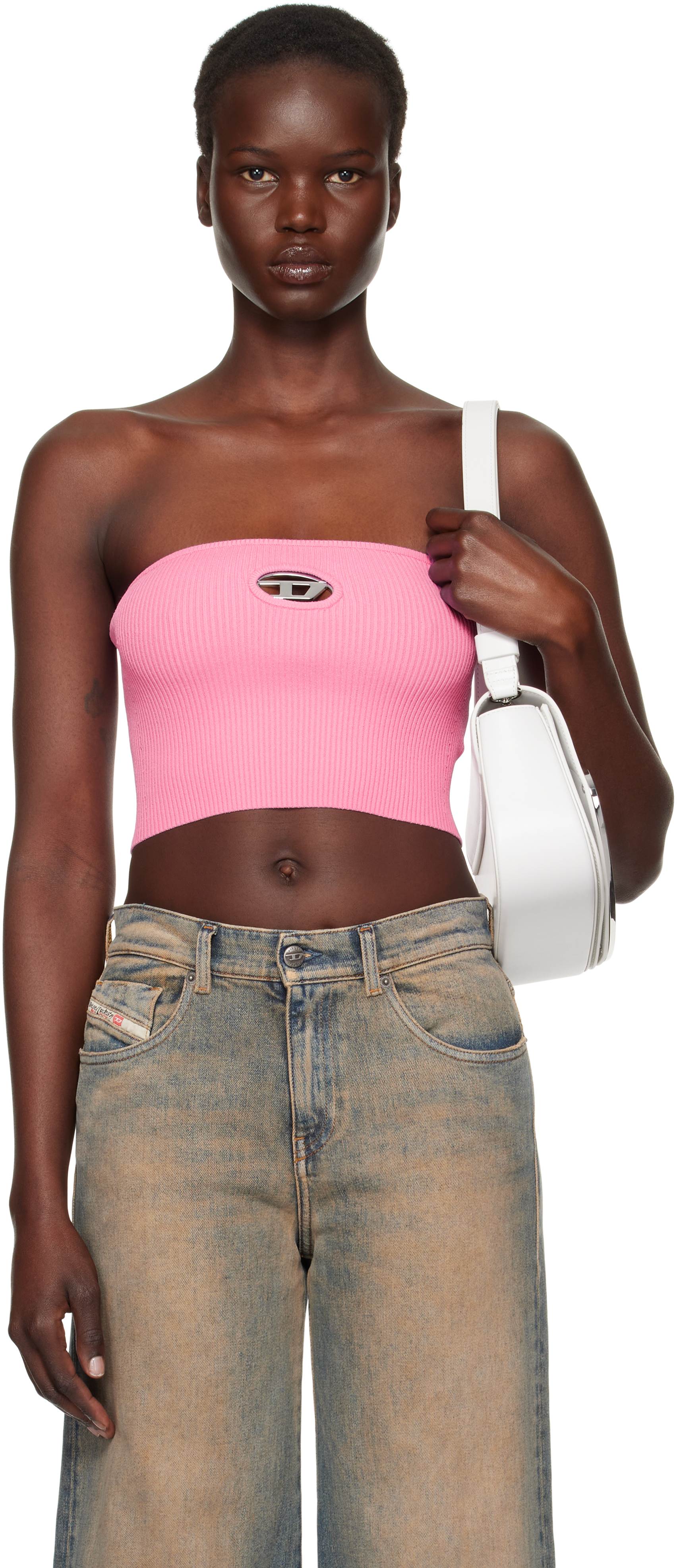 Diesel M-clarksvillex Rib Knit Top In Pink