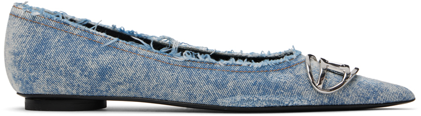 Shop Diesel Blue D-venus Denim Ballerina Flats In T6348