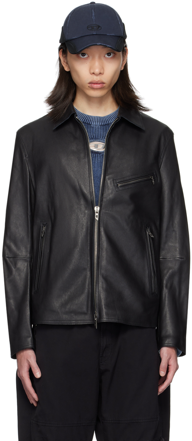 Shop Diesel Black L-korn-a Leather Jacket In 9xx