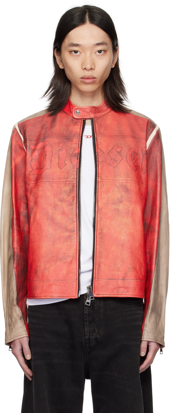 Shop Diesel Red L-ruscha Leather Jacket In 42a