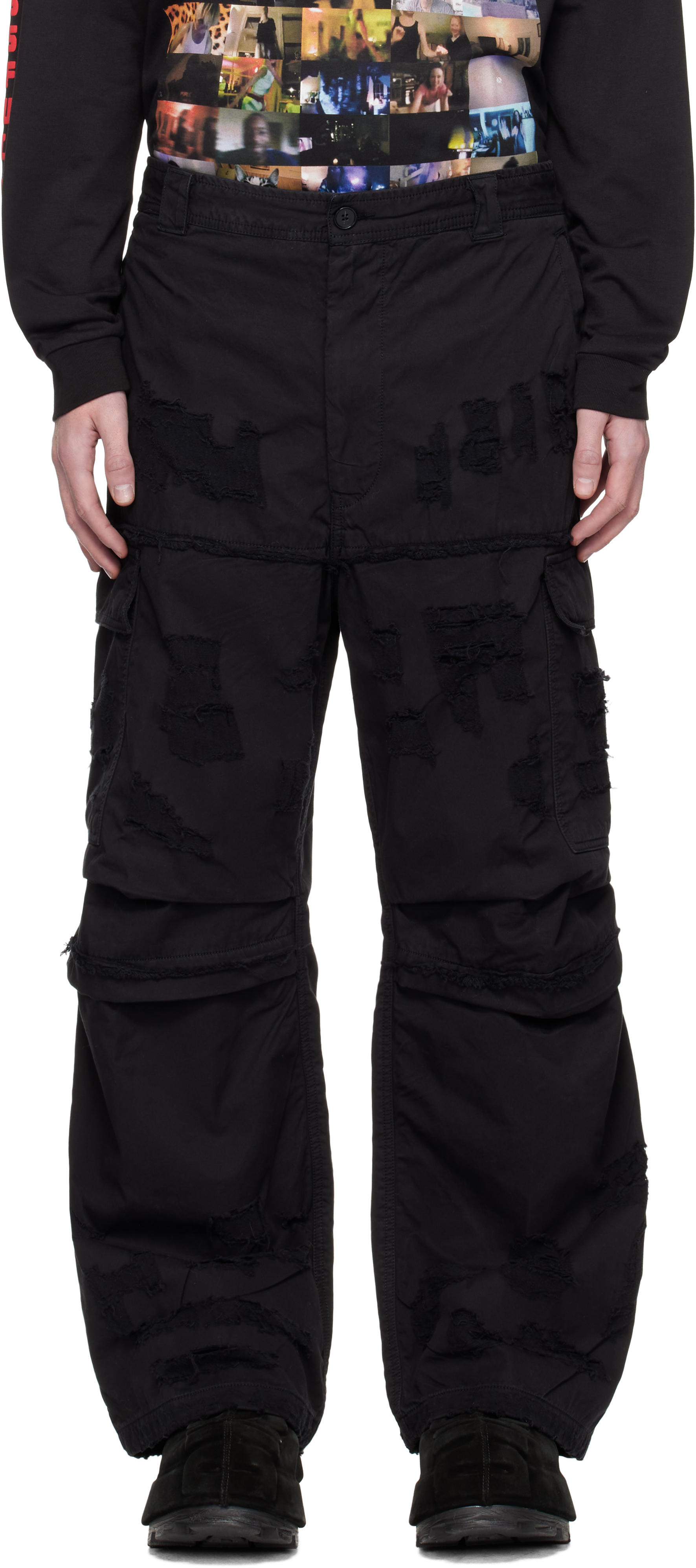 Black P-Oise Denim Cargo Pants