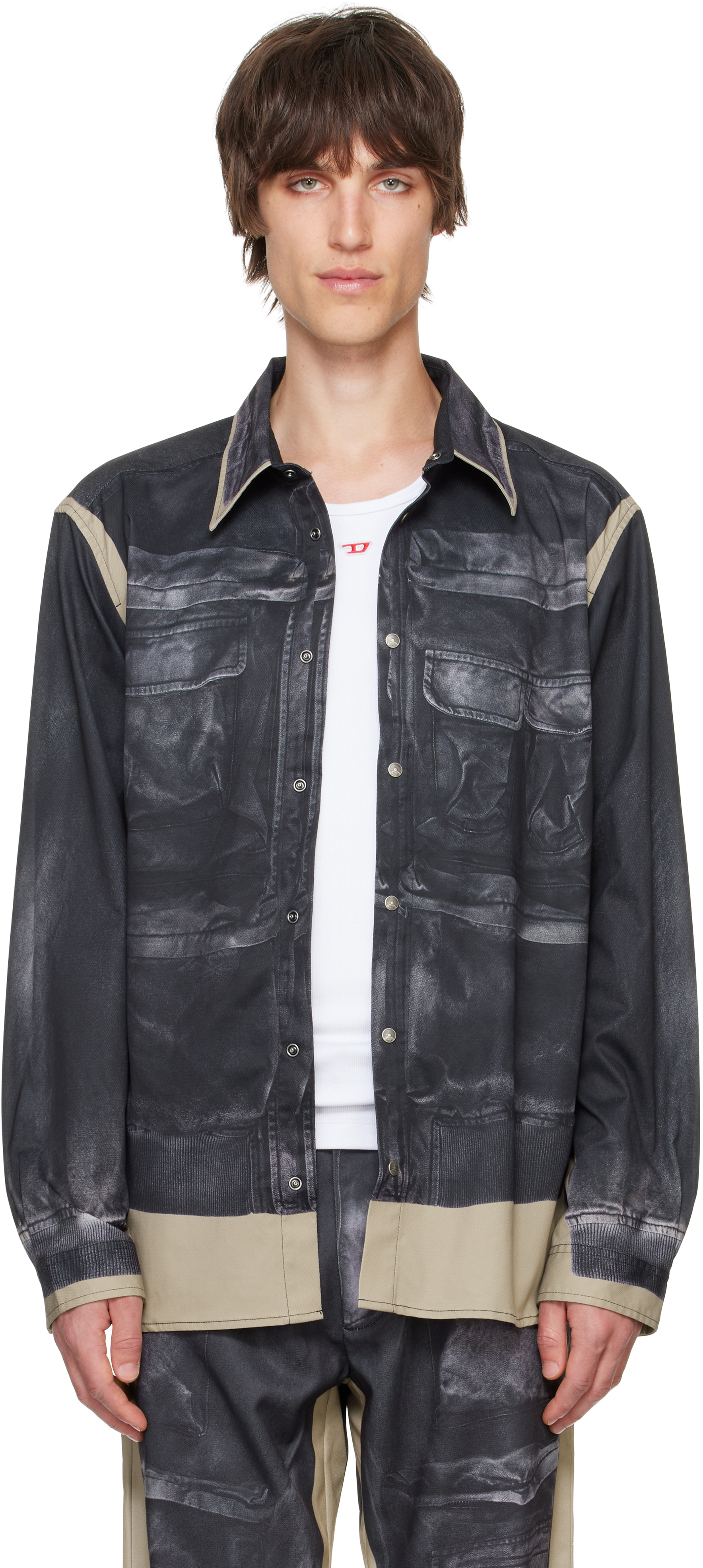 Shop Diesel Black & Beige S-after-a Shirt In 9xx