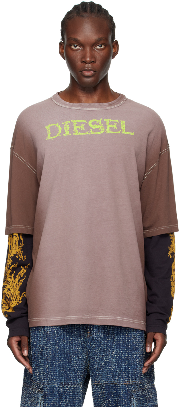 【関税込み】Diesel ブラウン T-Wesher-Q1 長袖Tシャツ Dieselのブラウン T-Wesher-Q1 長袖Tシャツがセール中