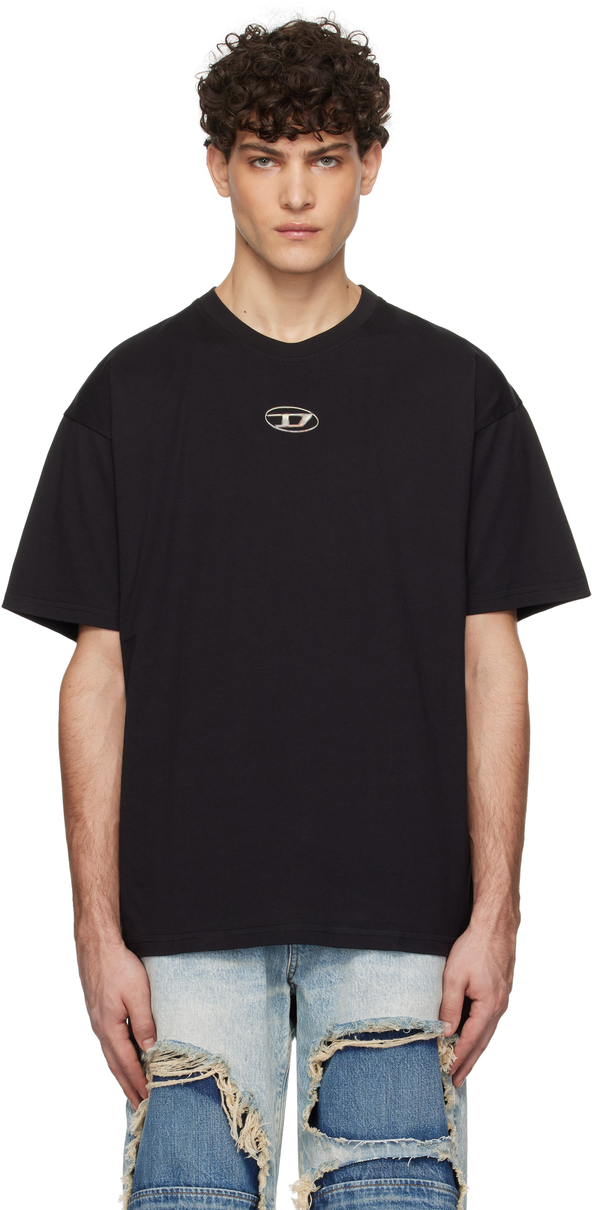 国内発送★DIESEL★ロゴ T-Boxt-S5 T シャツ T-BOXT-S5 Crew neck T-shirt with Oval D logo｜ブラック