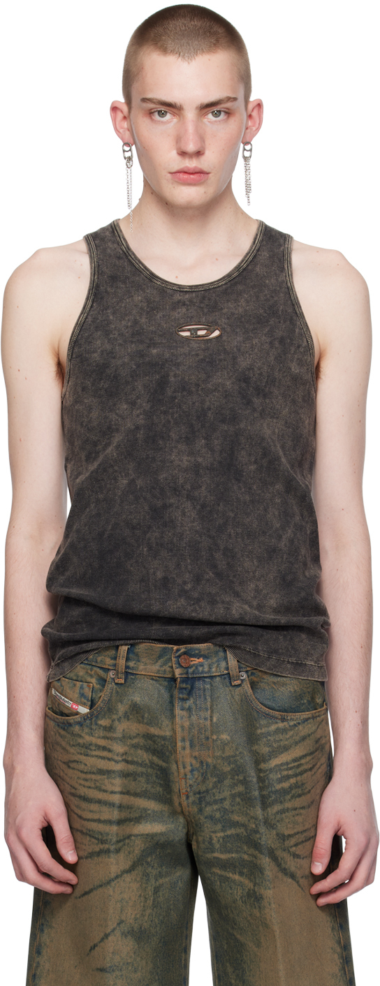DIESEL 24SS タンクトップ T-BISCO-Q1 Faded tank top with graphic print｜ブルー｜メンズ