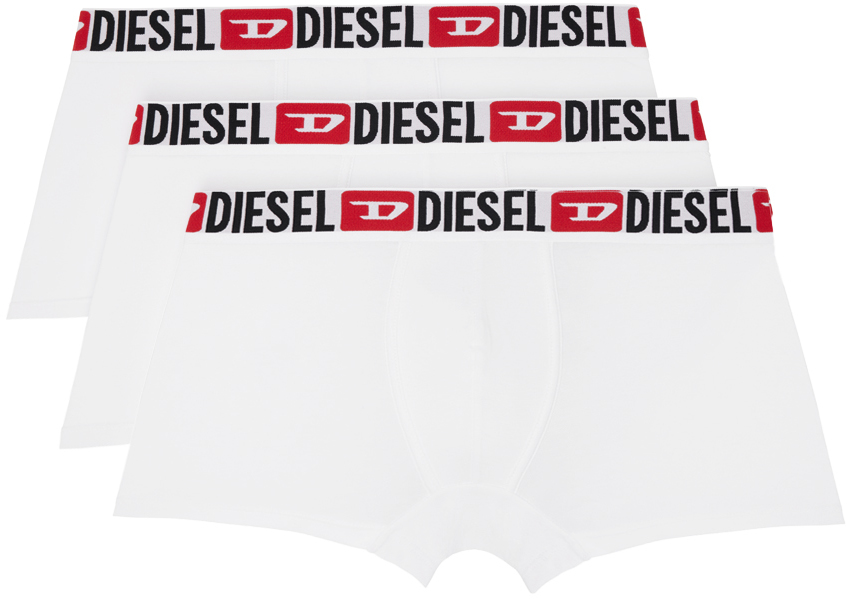 Shop Diesel Three-pack White Umbx-damien Boxer Briefs In E4124