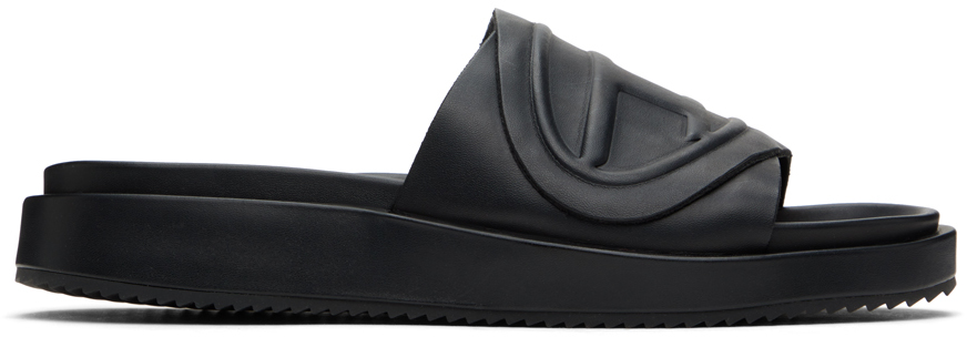 Shop Diesel Black Sa-slide D Oval Sandals In T8013