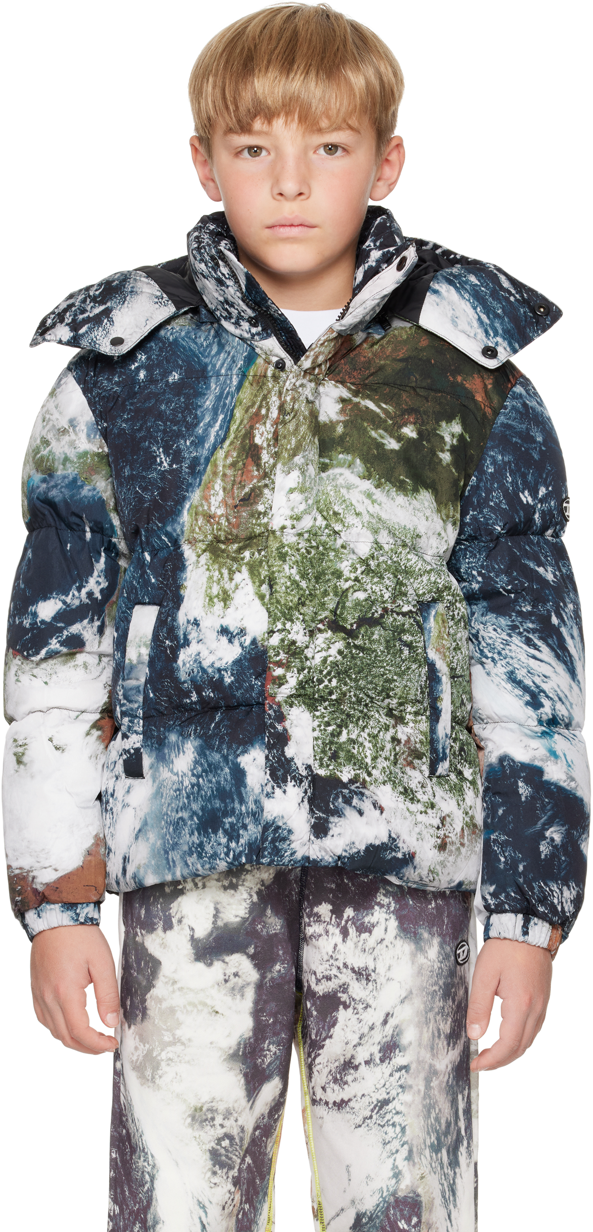 DIESEL KIDS MULTICOLOR JWROLFYSFDPRINT PUFFER JACKET 