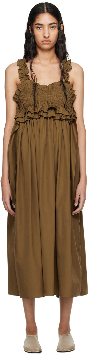 Shop Cecilie Bahnsen Brown Giovanna Midi Dress In Light Brown