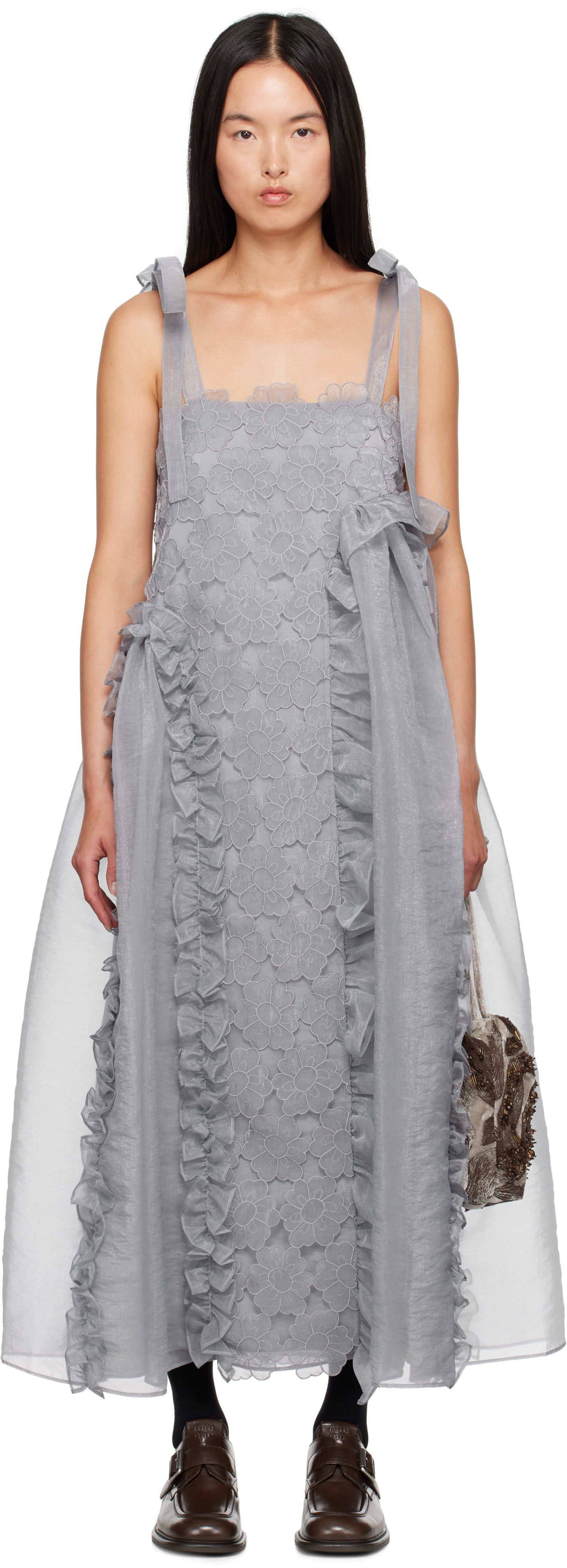 Shop Cecilie Bahnsen Gray Oswald Maxi Dress In Grey