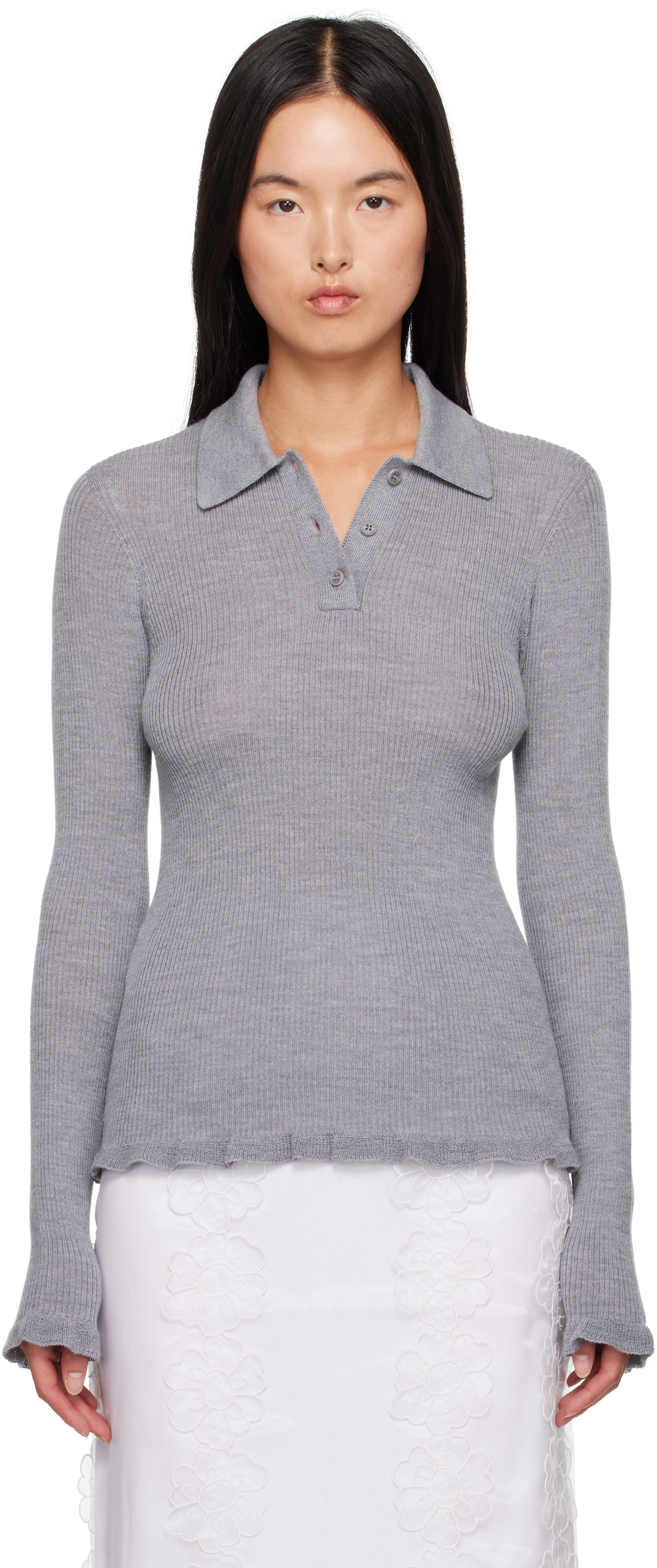 Shop Cecilie Bahnsen Gray Oda Polo In Grey Melange