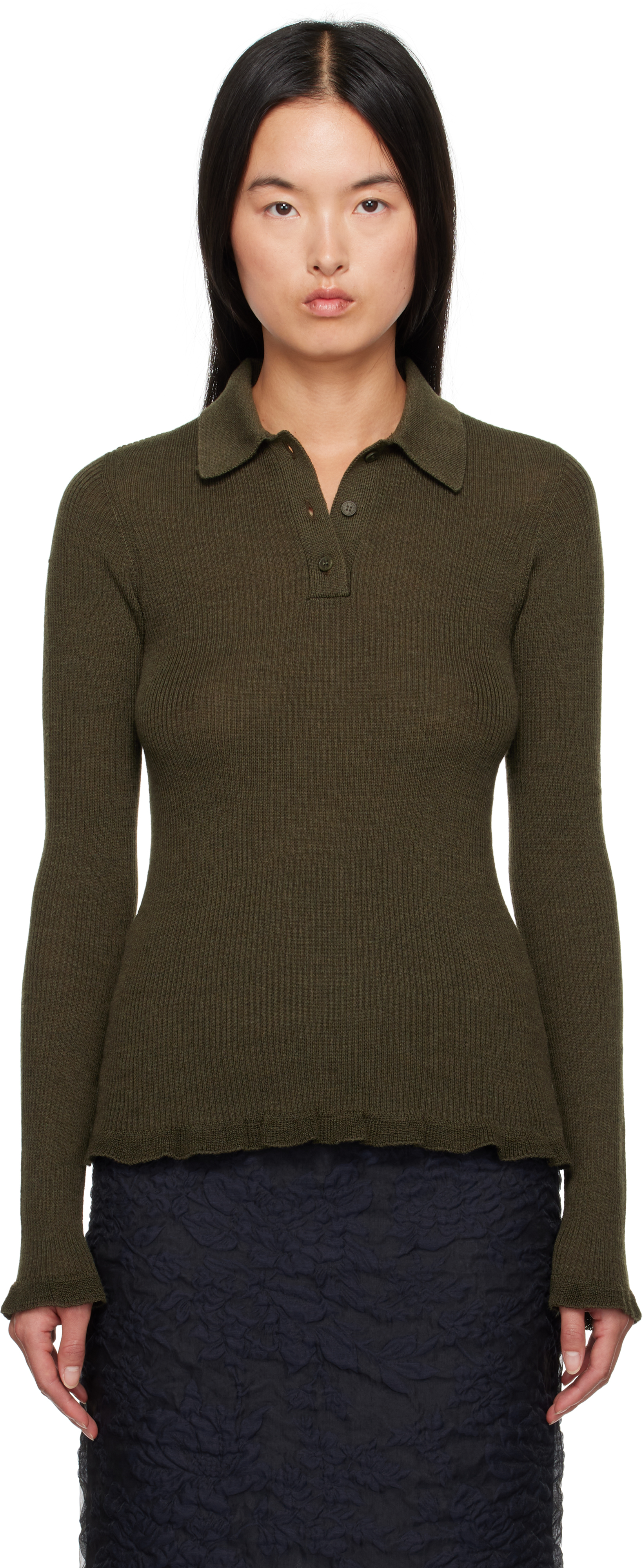 Cecilie Bahnsen Green Oda Polo In Olive Grey