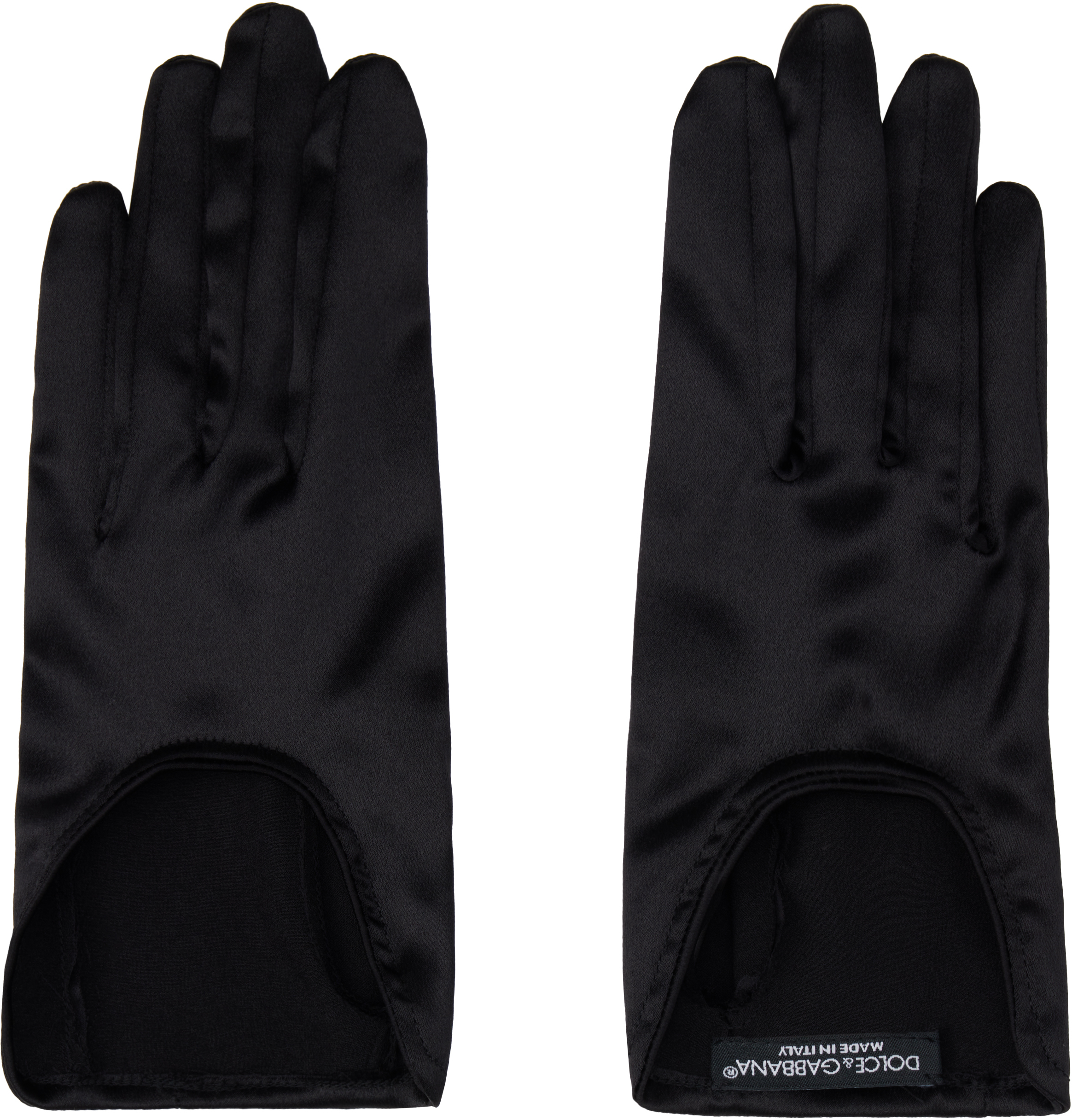 Dolce & Gabbana Black Short Silk Satin Gloves In N0000 Nero