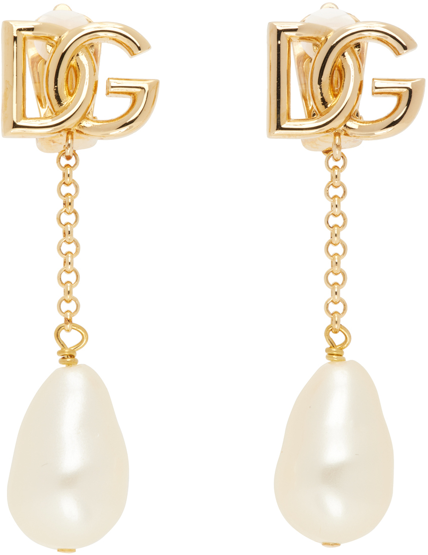 Gold 'DG' Logo Drop Clip-On Earrings