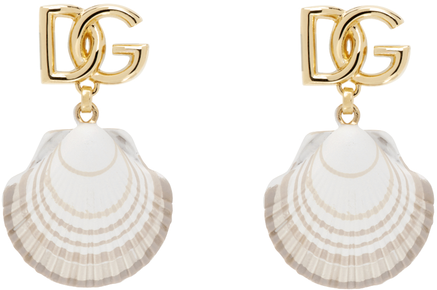 Gold Shell Charm & 'DG' Logo Earrings