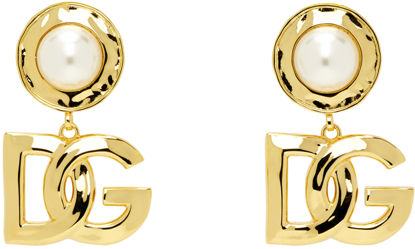 Gold Drop 'DG' Logo Earrings