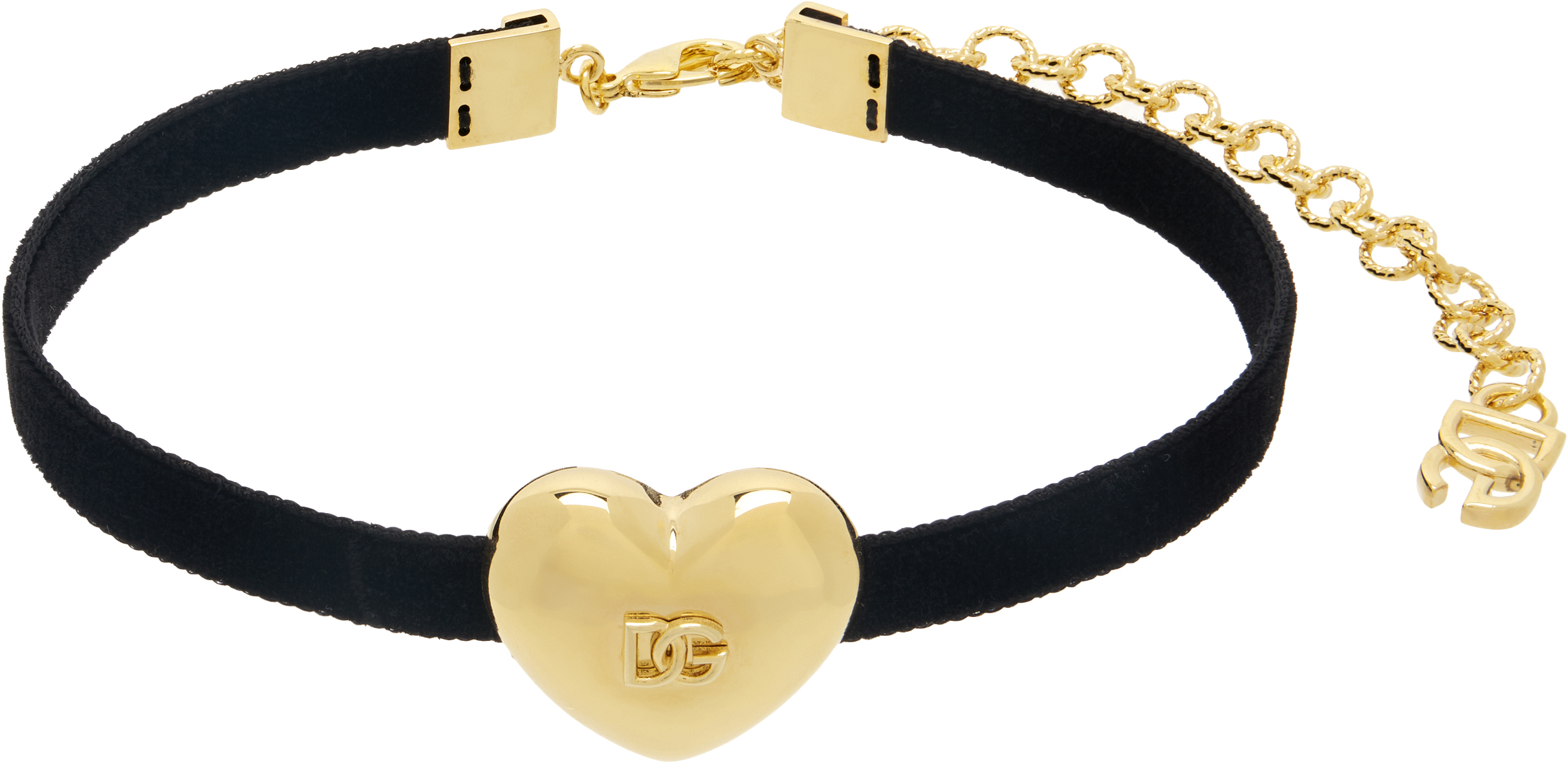 【DOLCE&GABBANA】DG ロゴ ハート ベルベットリボン チョーカー Dolce&Gabbanaのブラック＆ゴールド DG ロゴ ハート ベルベット