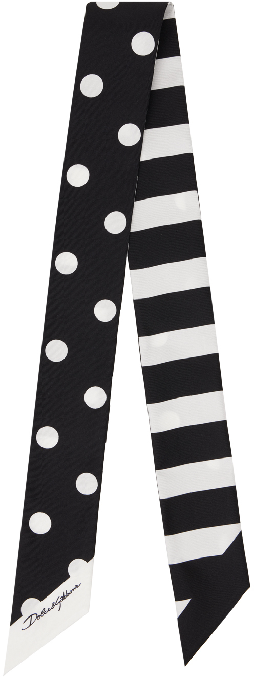 Black & White Polka-Dot & Striped Headscarf