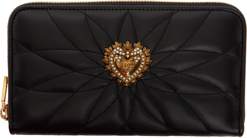 Shop Dolce & Gabbana Black Zip-around Devotion Wallet In 80999 Black