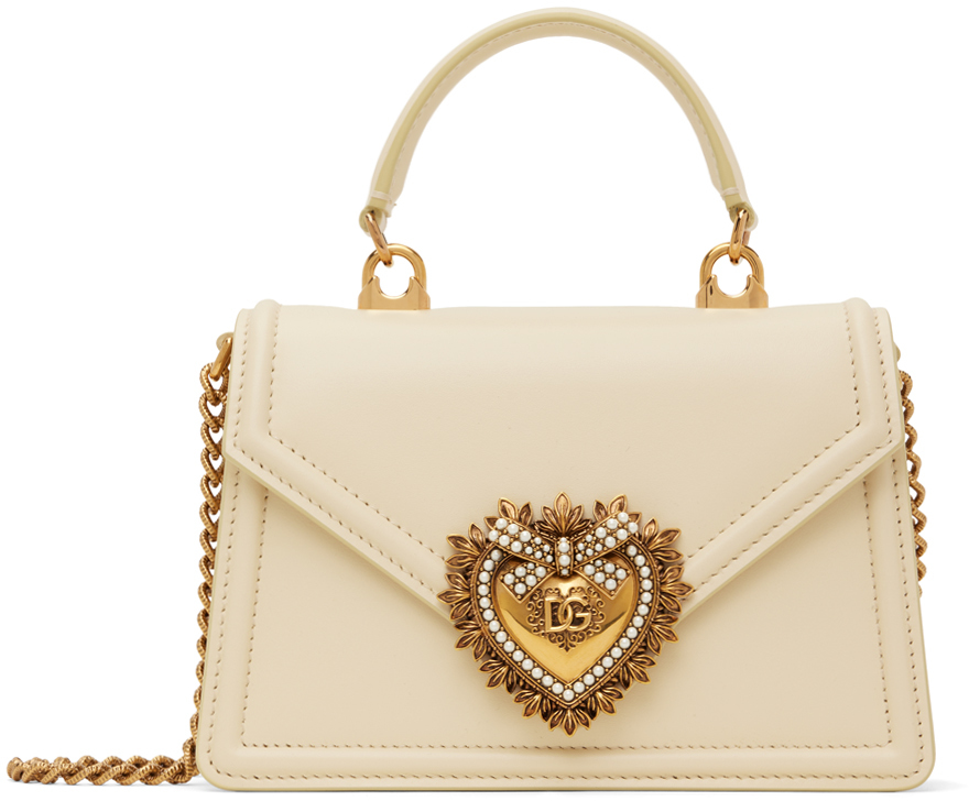 Shop Dolce & Gabbana Off-white Small Devotion Bag In 8h000 Burro