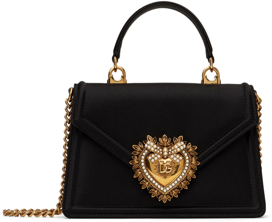 Shop Dolce & Gabbana Black Small Satin Devotion Bag In 80999 Black