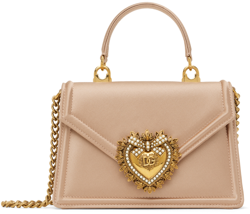 Shop Dolce & Gabbana Beige Small Satin Devotion Bag In 8h056 Dark Beige