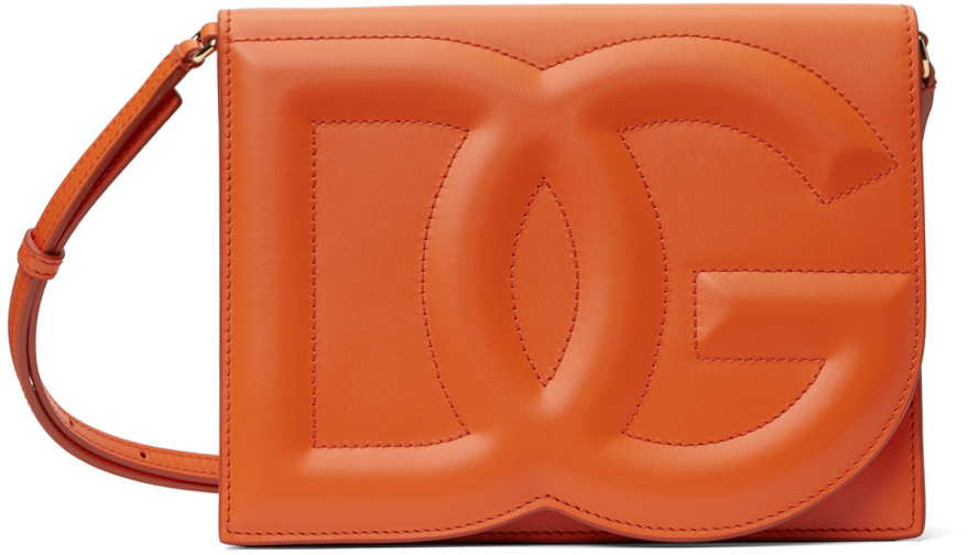 Orange Calfskin 'DG' Logo Crossbody Bag