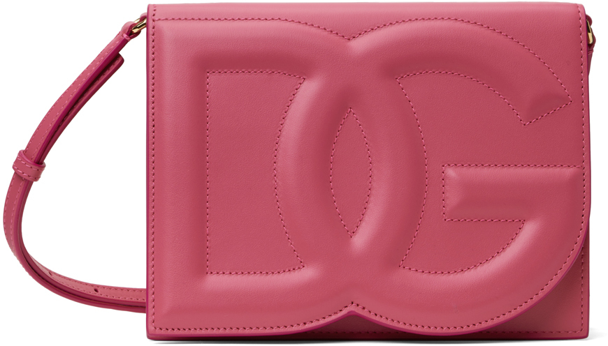 Pink Calfskin 'DG' Logo Crossbody Bag
