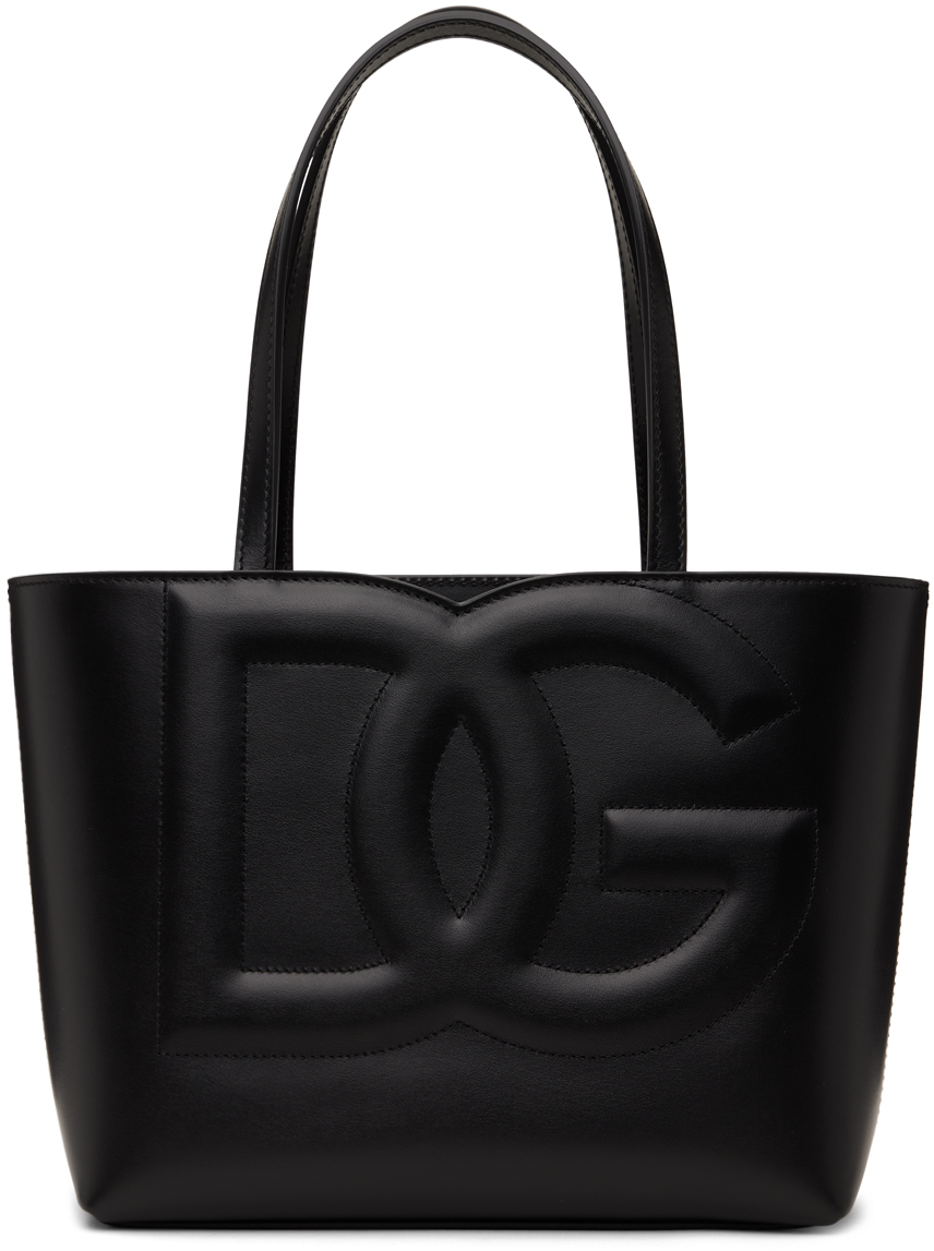Black Small Calfskin 'DG' Logo Shopper Tote