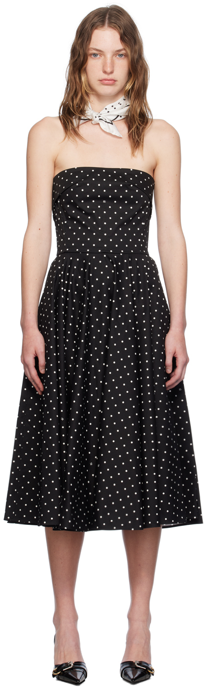 Shop Dolce & Gabbana Black Polka Dot Midi Dress In Hnzpw Pois / Nero