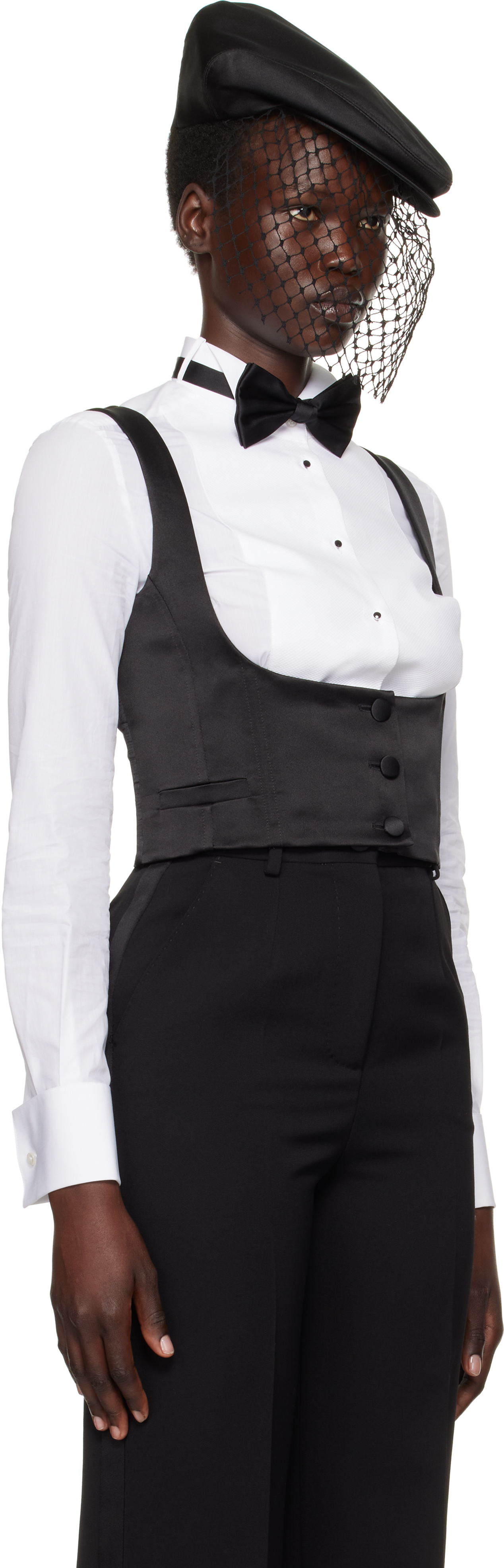 Dolce & Gabbana Black Silk Duchesse Single Breasted Tuxedo Vest In N0000 Nero