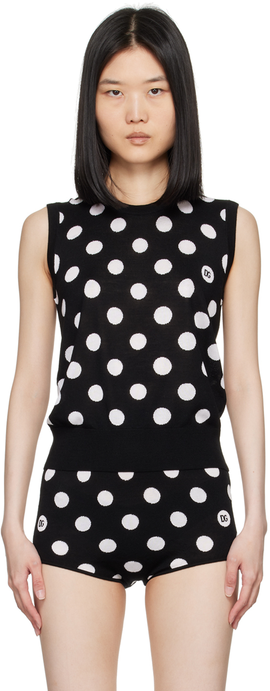 Shop Dolce & Gabbana Black & White Polka Dot Tank Top In N0004 Nero/bianco