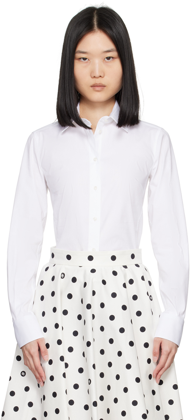 Shop Dolce & Gabbana White Spread Collar Shirt In W0800 Bianco Ottico