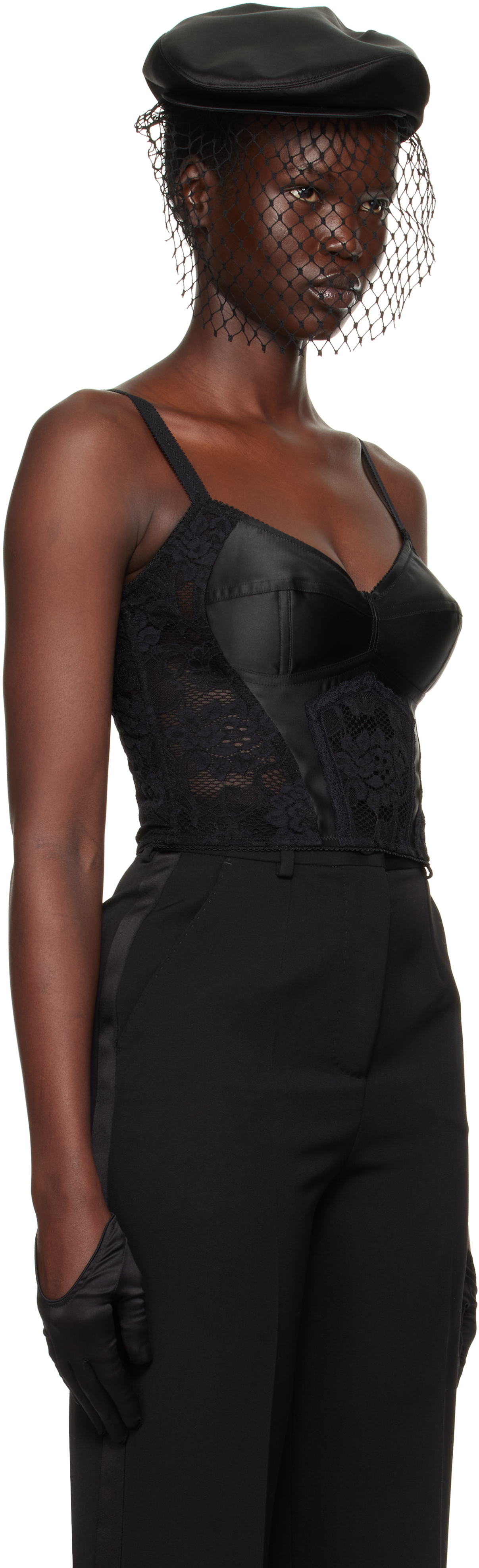 Dolce & Gabbana Black Lace And Satin Bralette Camisole In N0000 Nero