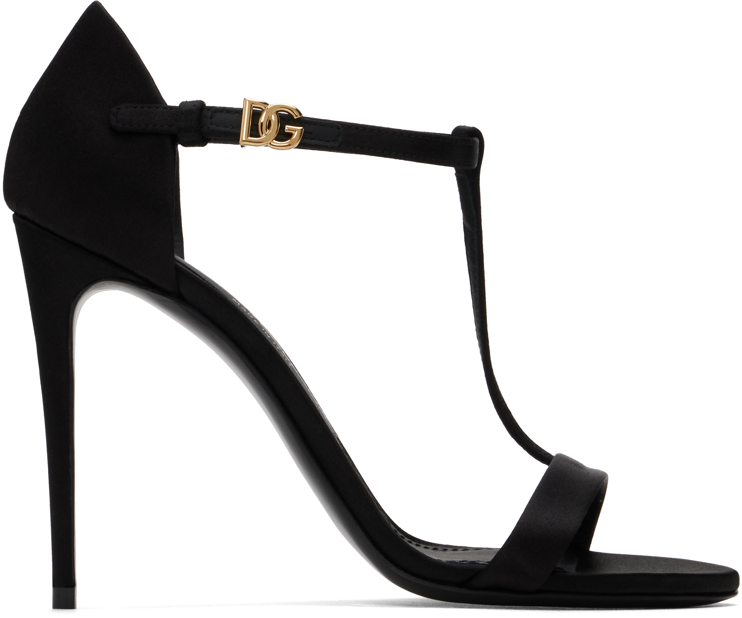 Black Satin T-Bar Heeled Sandals