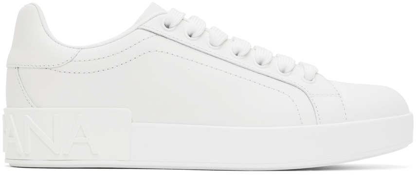 Shop Dolce & Gabbana White Calfskin Portofino Sneakers In 80001 Bianco