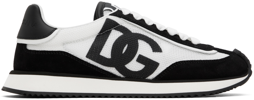 Shop Dolce & Gabbana Black & White Mixed-material 'dg' Cushion Sneakers In 8i050 Bianco/nero